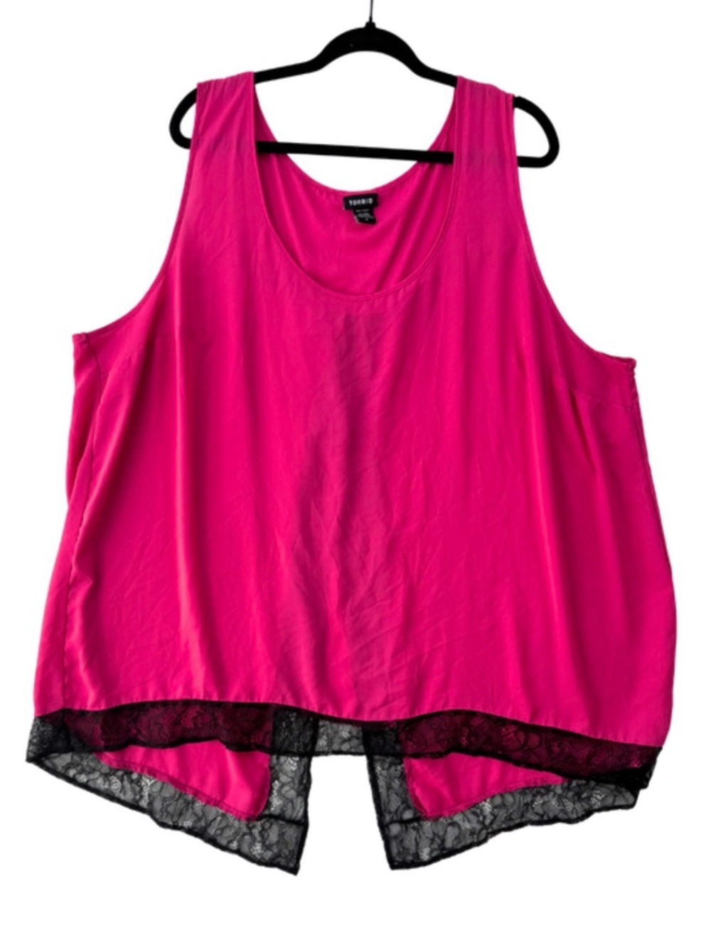 Torrid Hot Pink Tank Top with Black Lace Trim Flowy
